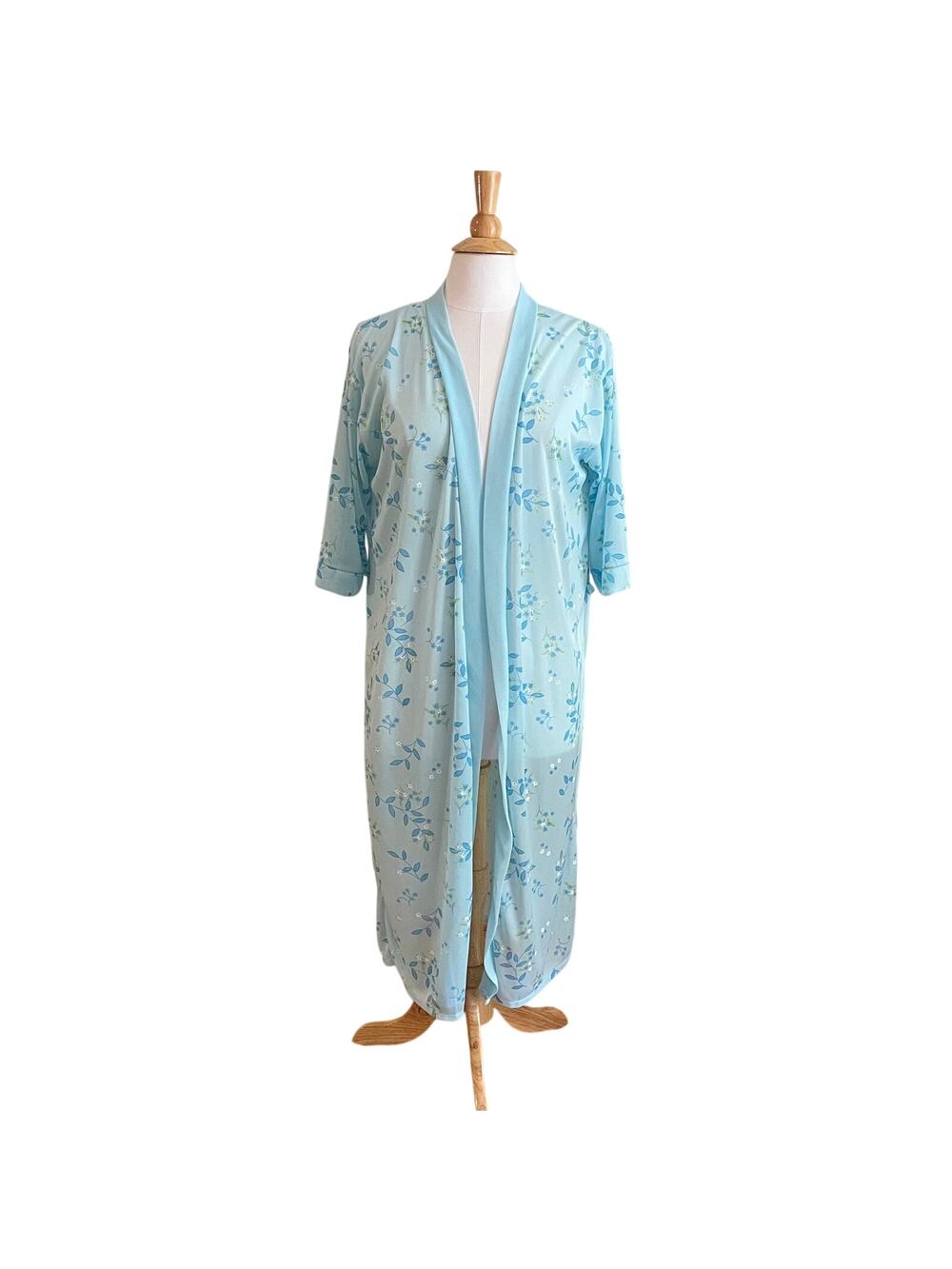 Y2K Sindrella Baby Blue Floral 3/4 Sleeve Long Robe, Size L
